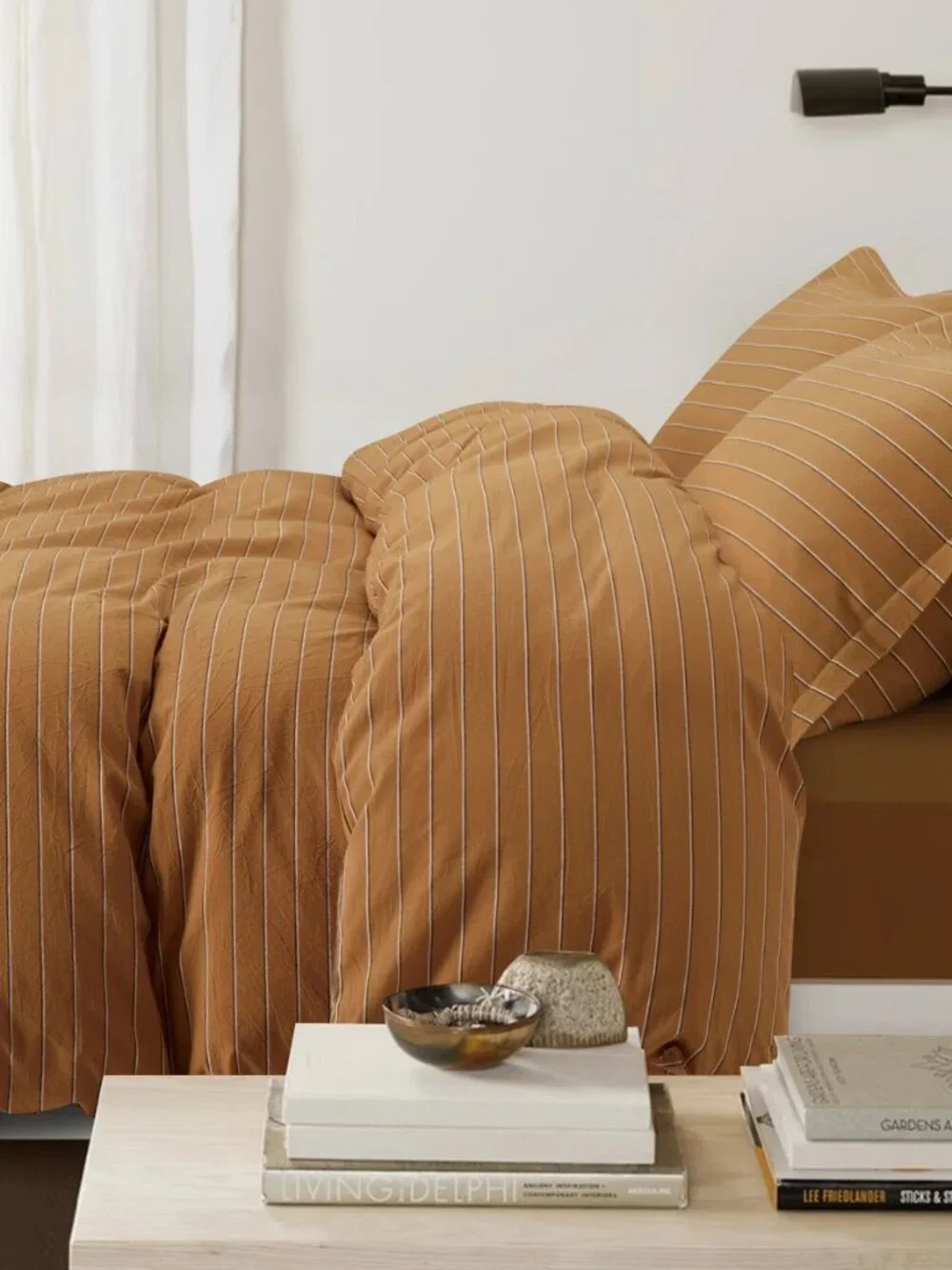 Dione Striped Chambray Cotton Duvet Cover Set | Washed Cotton Bedding